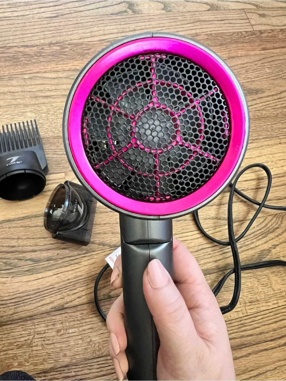 TYCLE CHIC Compact Hair Dryer in Metallic Gray with Pink Accent - Picture 3 of 4